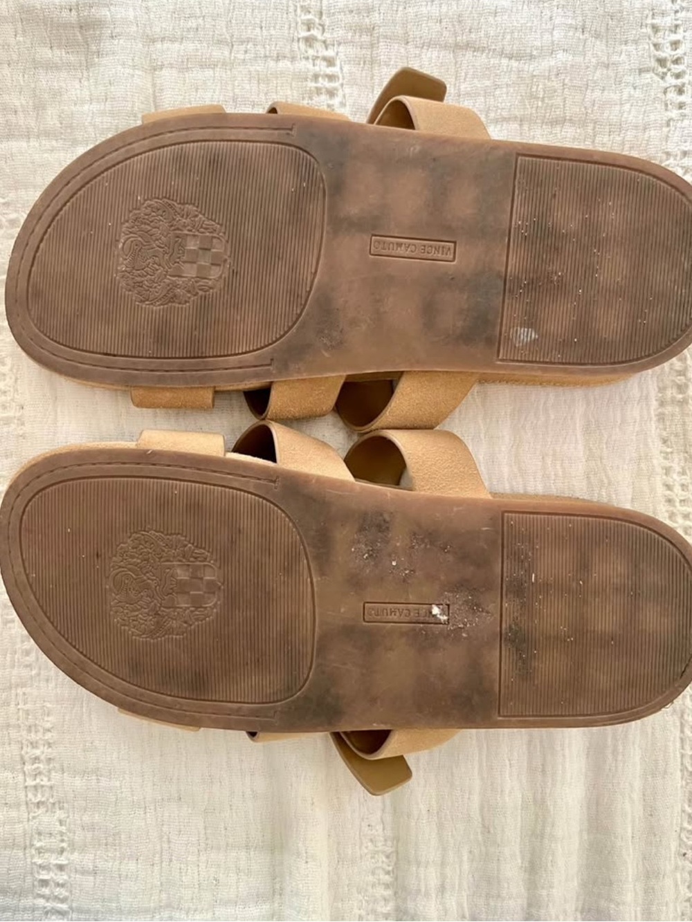 Vince Camuto Beige Suede Triple Buckle Slide Sandals - Picture 3 of 3